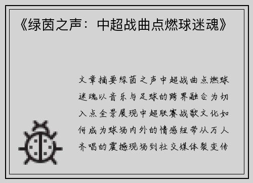 《绿茵之声：中超战曲点燃球迷魂》